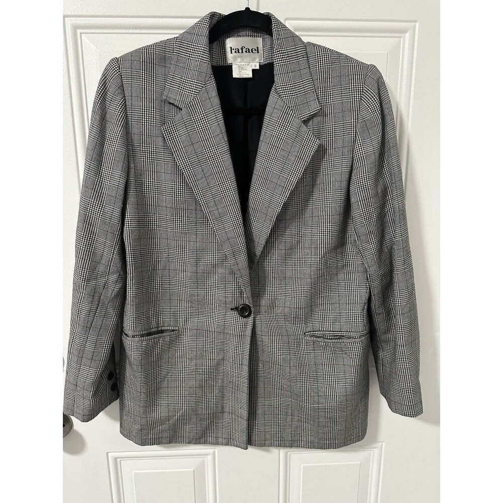 Rafael Plaid Wool Blend Blazer Jacket Women’s Size 6 – Black White Checkered